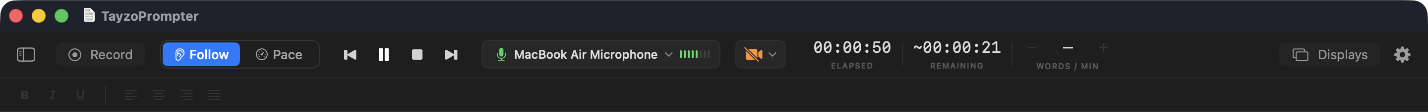 TayzoPrompter Toolbar
